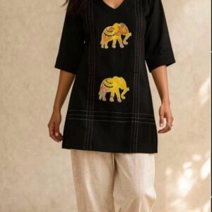 Elegant Black Elephant Print Short Kurthi