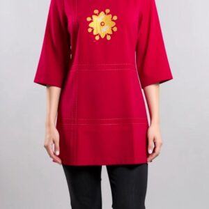 Pink Floral Embroidered Short Kurti for Women | Daily Wear & Office Wear
