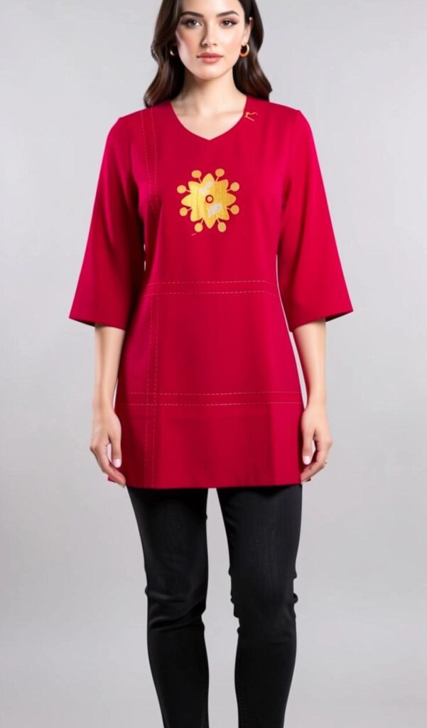 Pink Floral Embroidered Short Kurti for Women | Daily Wear & Office Wear