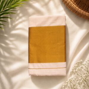 Traditional Kerala Kasavu Saree with Golden Zari Border | Elegant Off-White Cotton Saree