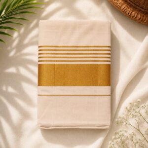 Premium Kerala Kasavu Saree | Traditional Off-White Cotton Saree with Golden Border