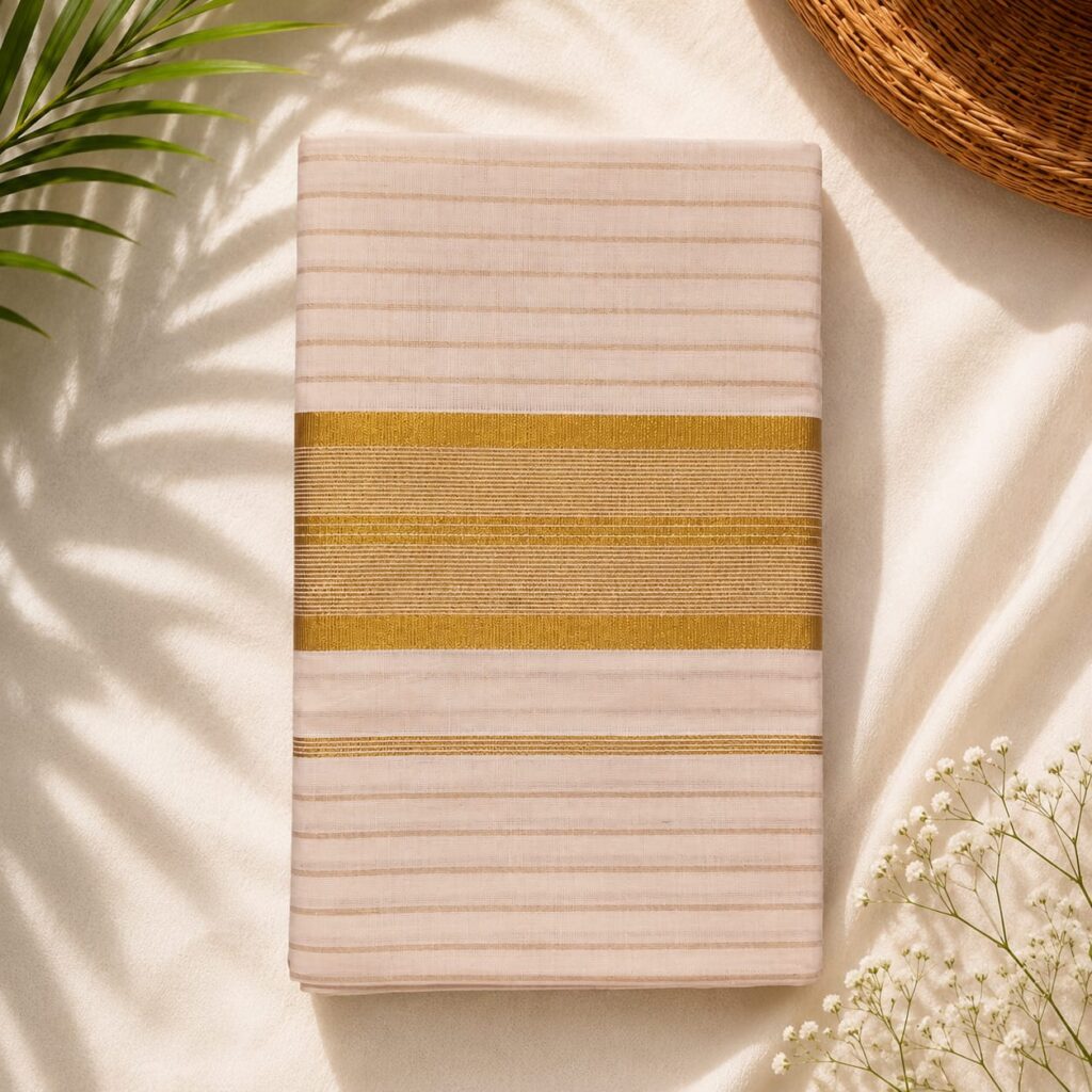 Premium Kerala Kasavu Cotton Saree with Traditional Golden Border | Elegant Ethnic Wear for Women